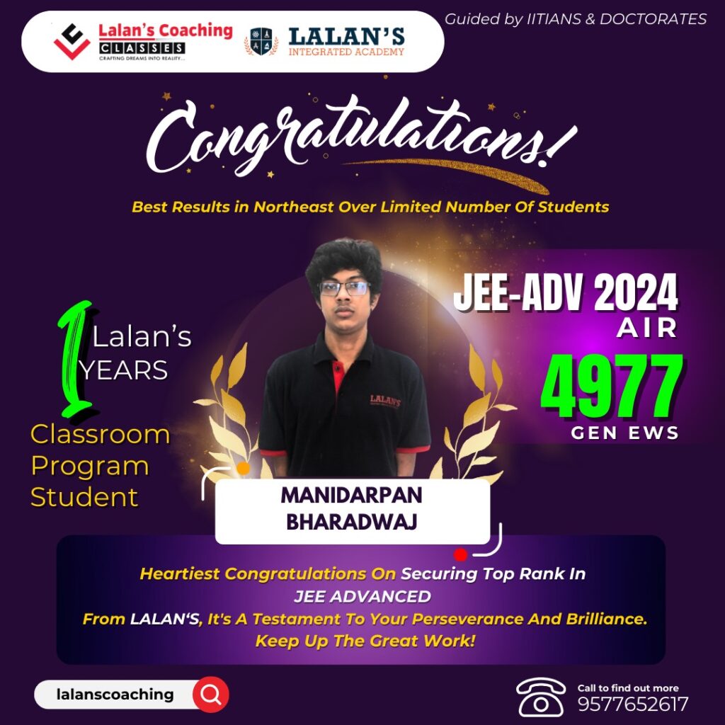 Lalans Coaching Classes JEE Advanced 2024 Result- Manidarpan Bharadwaj
