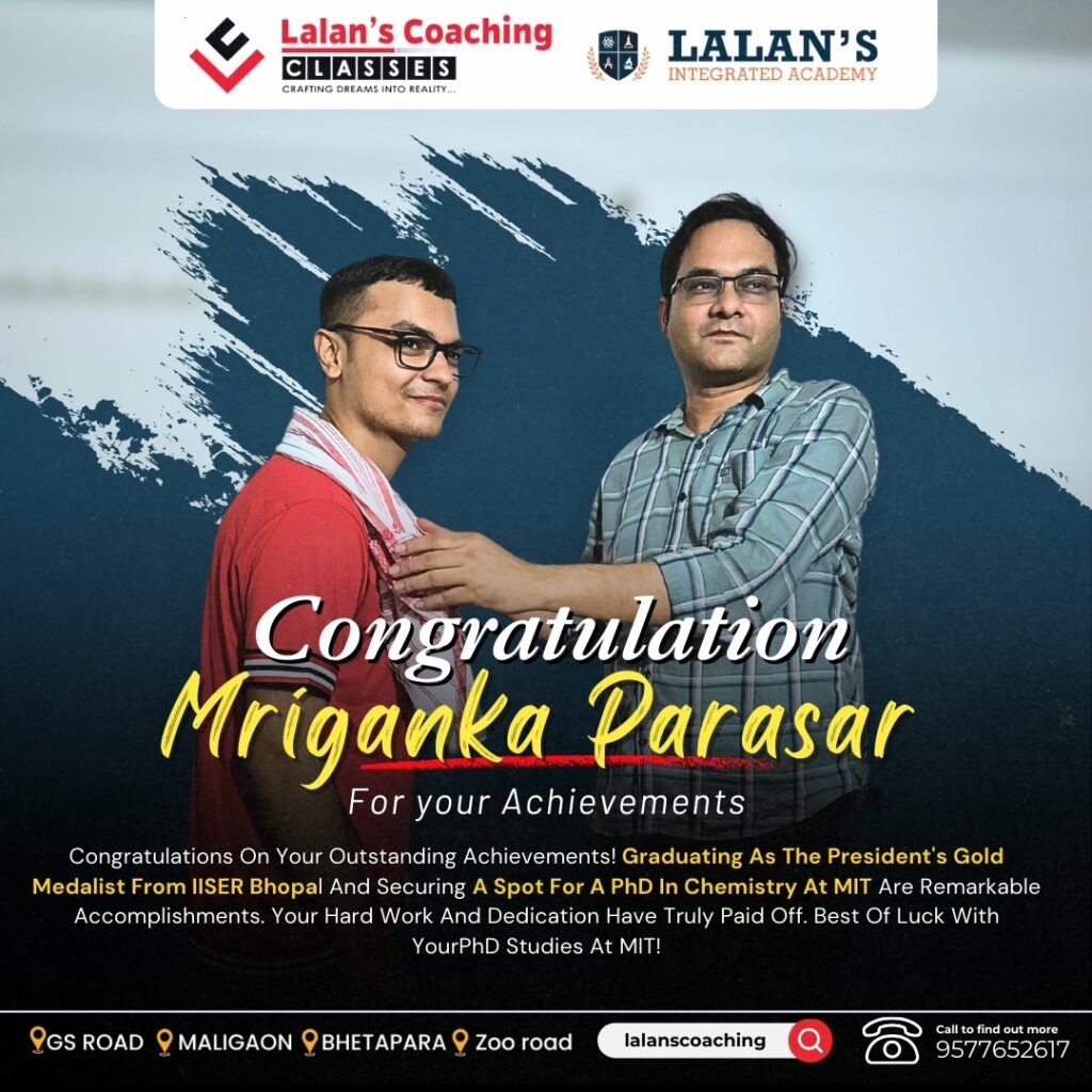 Mirganka Parasar Acheivement IISER Bhopal Gold medalist student of Lalans coaching classes